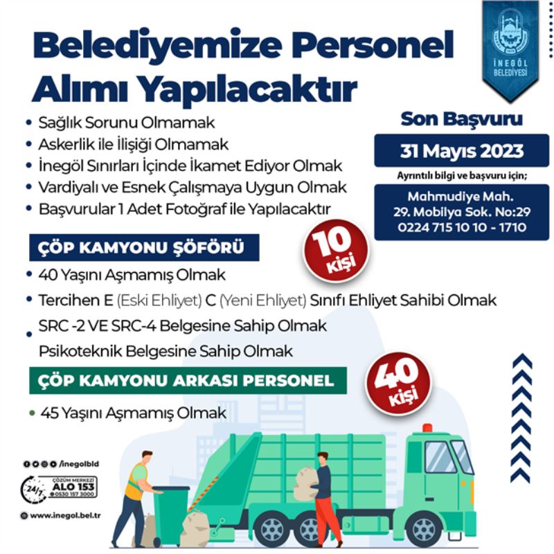 İnegöl Belediyesi 50 Personel Alacak